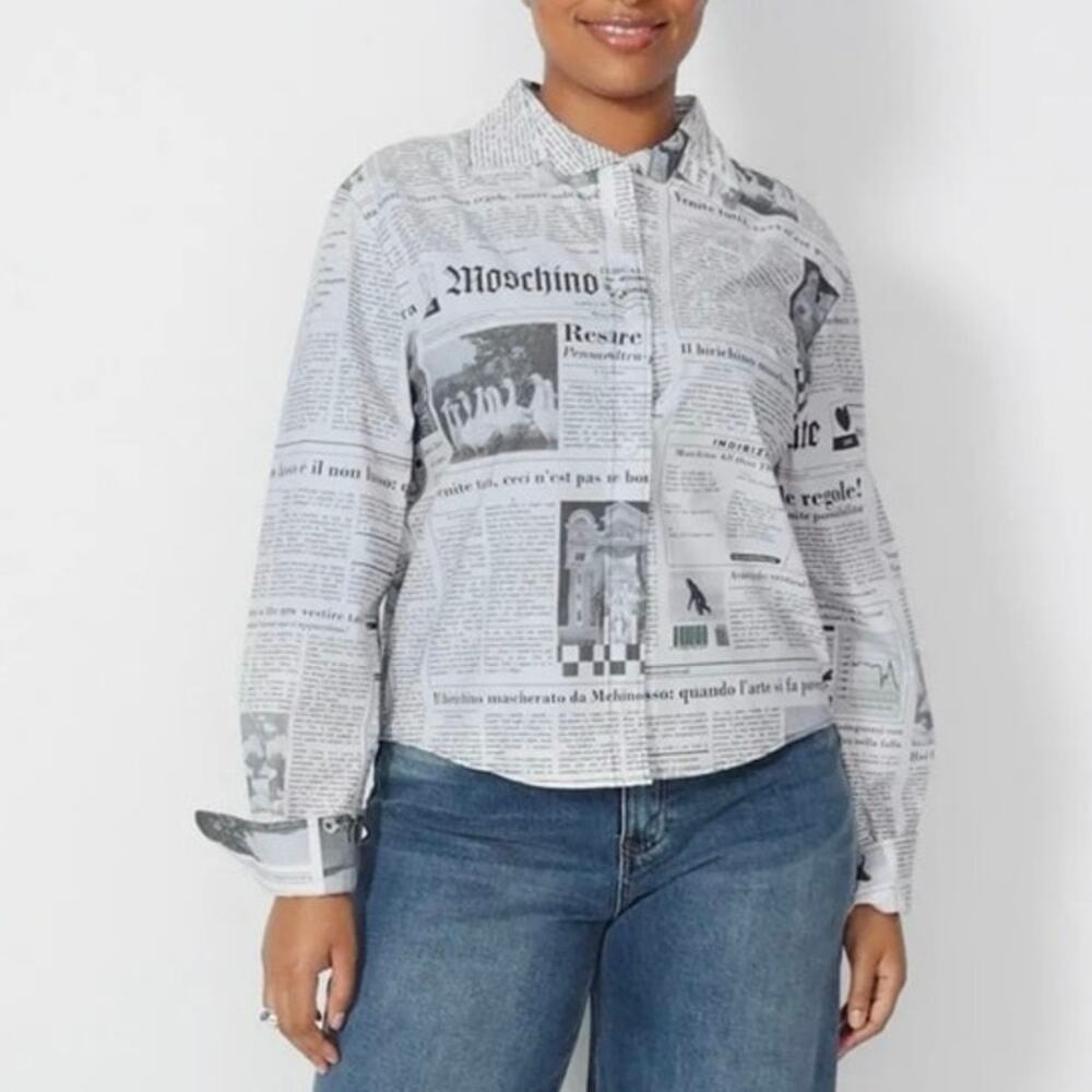 Moschino Newspaper Print Button Down Shirt Size 6
